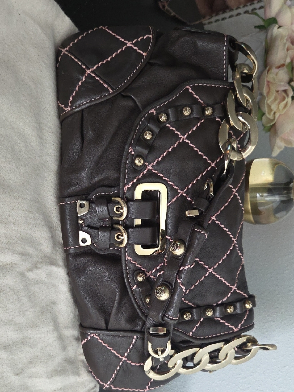 Juicy Couture Vintage dark brown lamb leather shoulder bag.